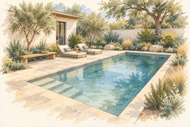 Everyday pool watercolor concept; an imagined setting, not a completed project.