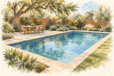 Gather pool watercolor concept; an imagined setting, not a completed project.